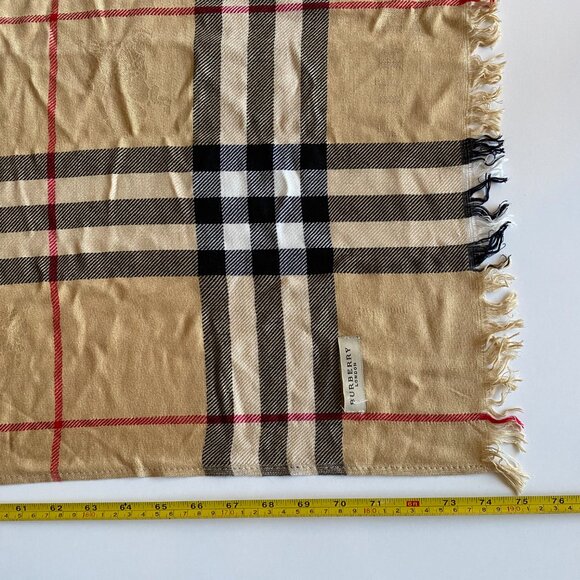 Burberry London Nova Check Beige Scarf Silk Blend Fringed Edge Lightweight - Picture 9 of 11